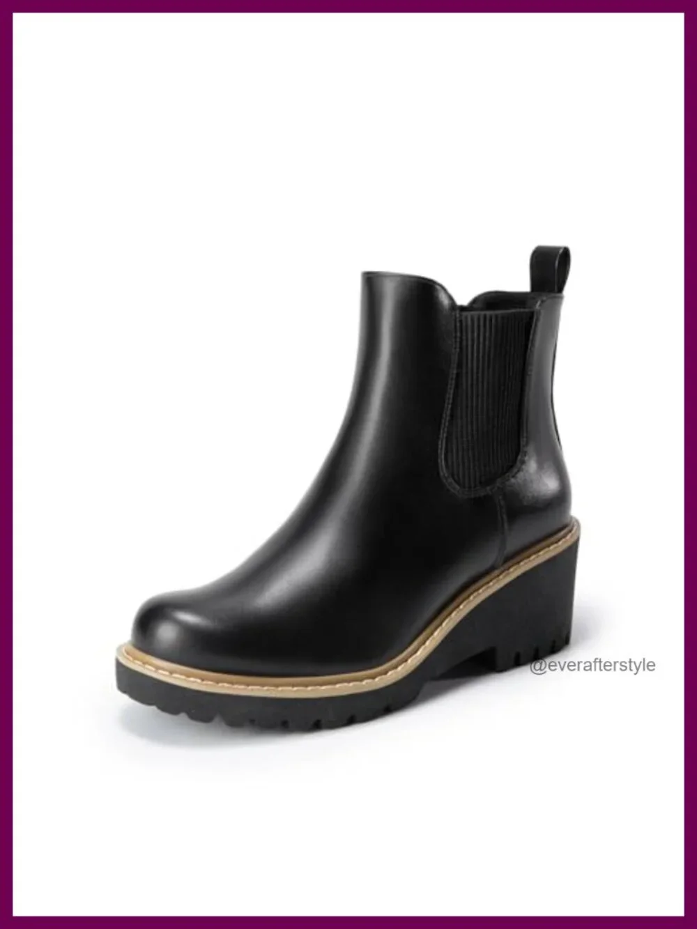 Faux Leather Wedge Chelsea Ankle Boots Slip On Round Toe